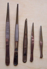 5 Medical Style Stainless Steel Tweezers 5.5" to 3" long