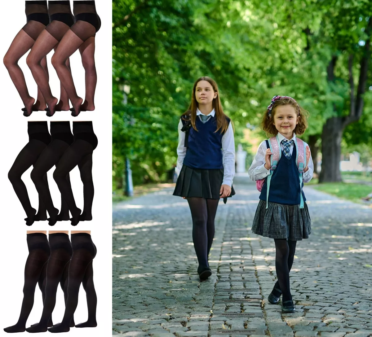 Girl's Black Back To School Classic Tights 3 PACK 20 60 80 100 Den