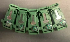 5x Paracord Buckle Clip Whistle, Blade & Compass Survival for Paracord Bracelet