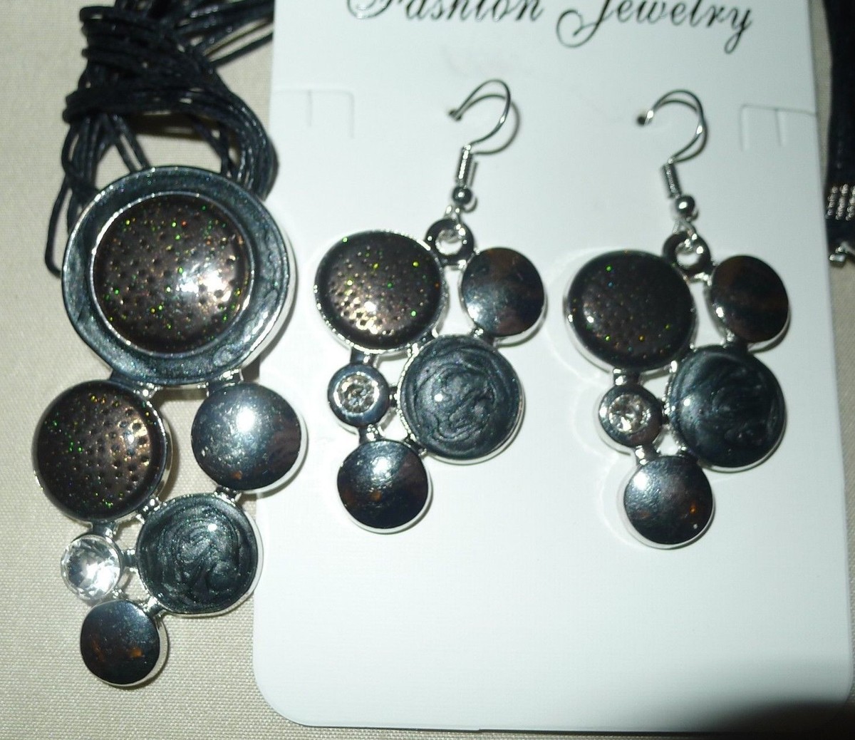 Fashion Enamel Jewelry Necklace Earrings Geometric Modern Sets Silver  Plated