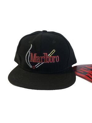 Vintage Marlboro 90s Hat Cap Strap Back Adult Gear Lit Cigarette Logo Black
