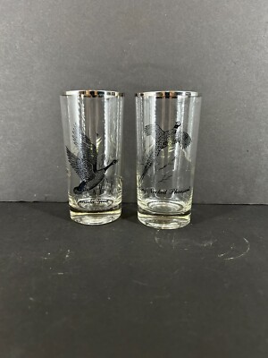 Tumblers Highball Game Birds Ducks Qty 2 Vtg Canada Goose Ring Necked Pheasant