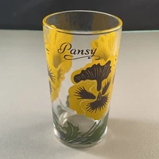 Vintage Boscul Peanut Butter Yellow Pansy Drinking Glass Tumbler 8 oz