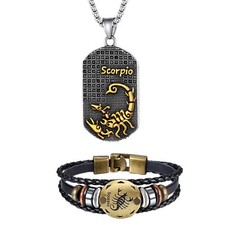 12 Constellation Scorpio Leo Zodiac Charm Pendant Necklace Bracelet Jewelry Set