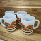4x Vintage Fire King Milk Glass Fan Waves Design D Handle Mug Set
