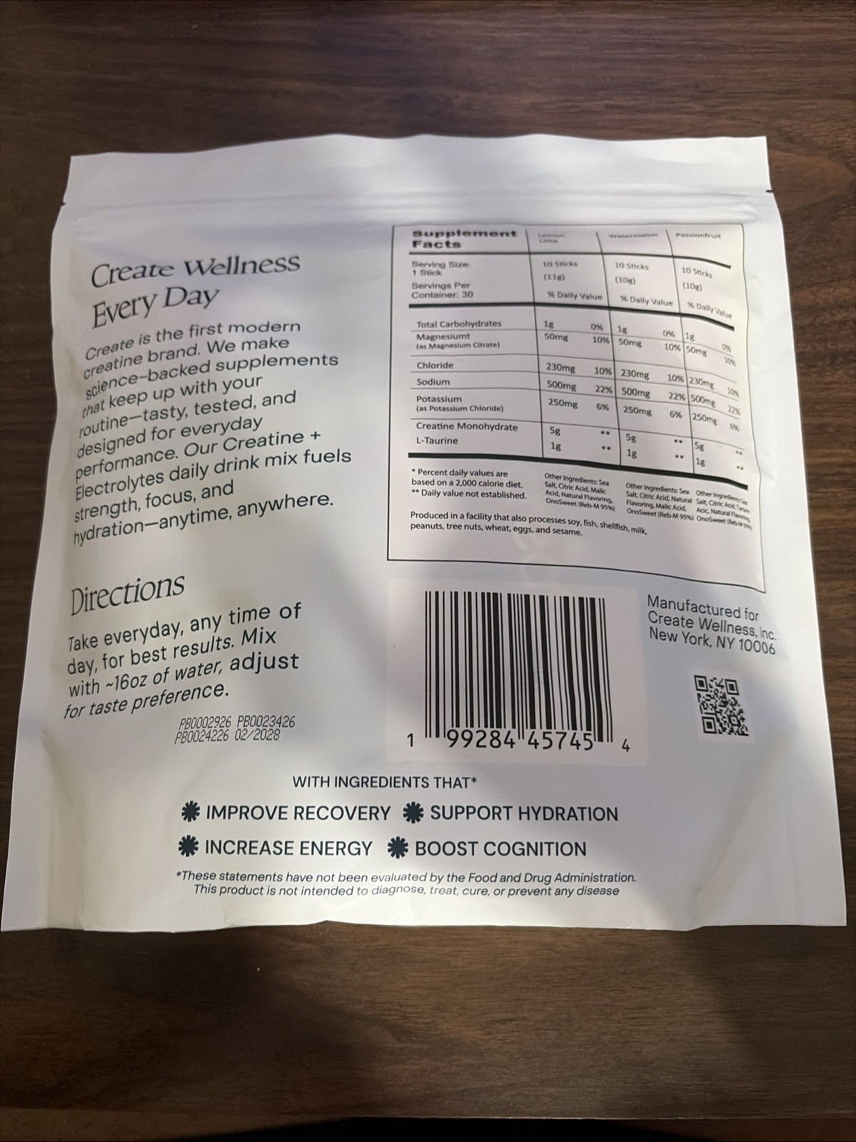 Create Creatine + Electrolytes Daily Drink Mix Variety Pack 30 Sticks NSF Cert