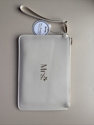 Miss To Mrs Wristlet Beige Zipper Elegant Wedding Bag 
