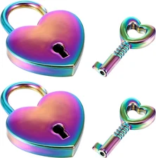 2Pcs Small Heart Shaped Locks with Key, Mabor Mini Metal Heart Padlock Colorful