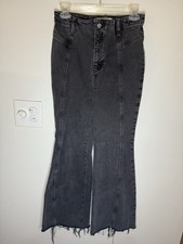 Free People We The Free Black Florence Flare Jeans Raw Hem Size 27