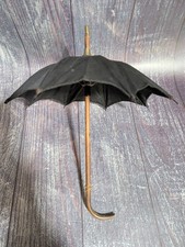 Antique Victorian Doll Parasol Umbrella Black Fabric with Wood Handle 11"