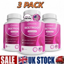 3Pack Rosabella Organic Beet-Root Powder 1300mg Capsules Supports Blood-Pressure