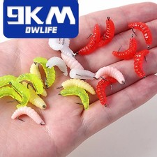 30 Piezas Cebos de Goma Suave para Gusano con Gancho Cebo para Gusano del Pan Equipo de Pesca Accesorios