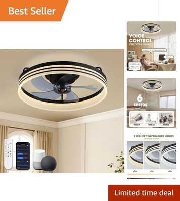Alexa/Google Compatible Smart Ceiling Fan with LED Lighting - 20'' & 6 Speeds
