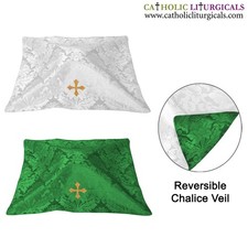 NEW White  Green Reversible Chalice Veil with Cross Embroidery