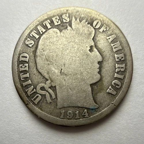 1914 Barber Dime Silver 10C Circulated 0.9 Fineness Uncertified United States