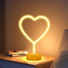 LED Heart Shaped Neon Night Lights Warm White Neon Lamp USB Battery Powered...