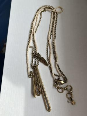 Lucky Brand Multi Strand Desert Charm Gold Necklace Arrow Beaded