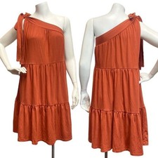 KIRUNDO Women's Small Brown boho long sleeve midi layered tiered Beachy dress