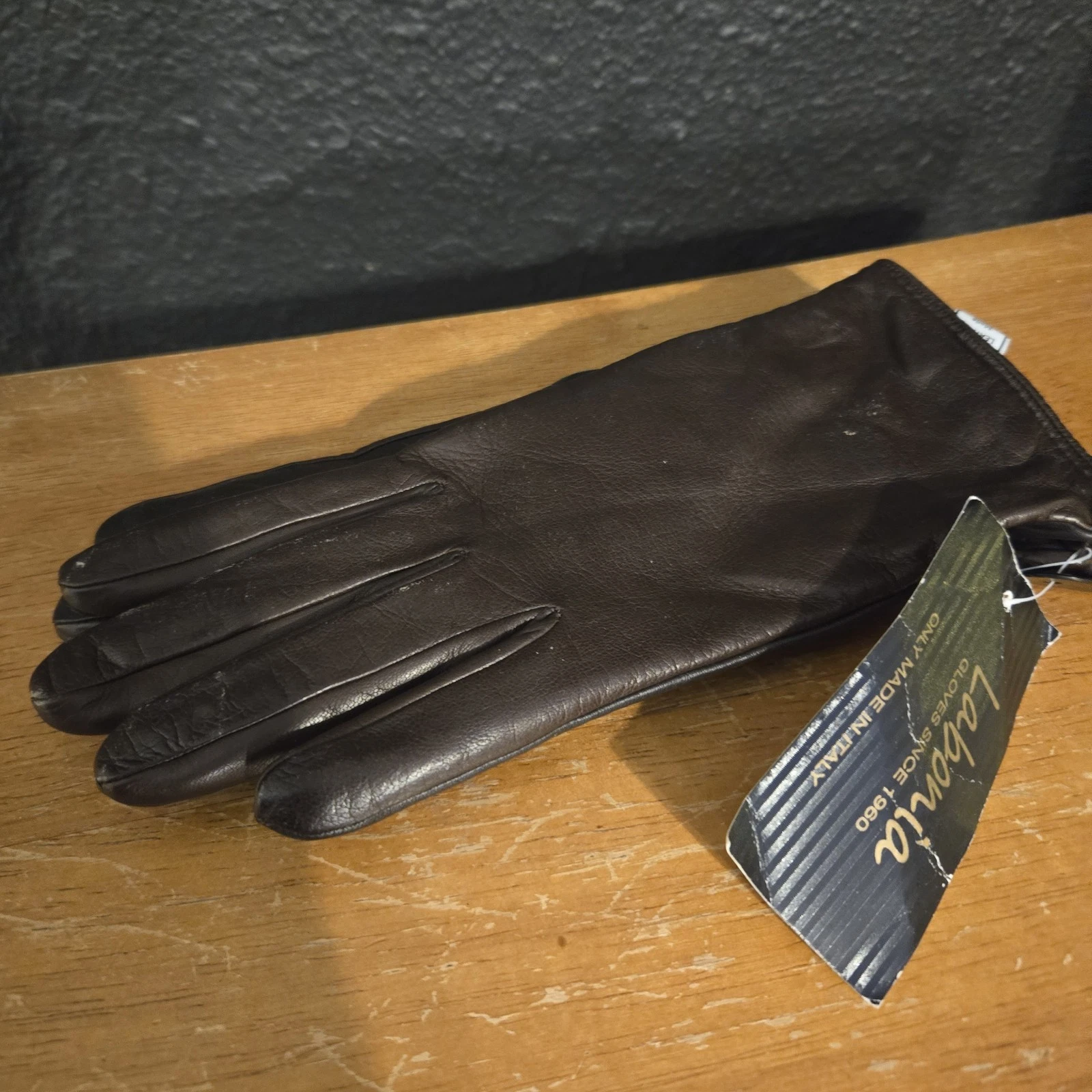 Leather Gloves, Cashmere Lined, Made In ITALY, Dark Brown, Small, Size 6.5, NWT