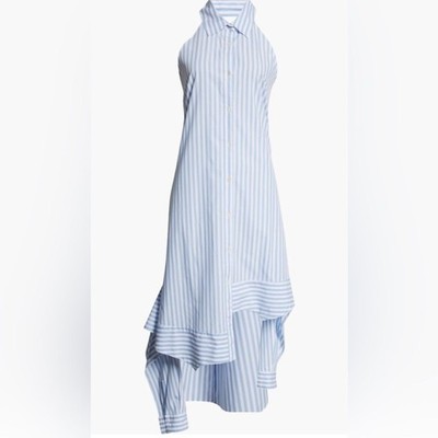 NWT! MONSE Asymmetric Deconstructed Striped Halter Shirt Dress 12