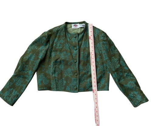 Chaqueta corta Lanz Originals vintage de lana verde y verde azulado con patrón floral - Imagen 5 de 8