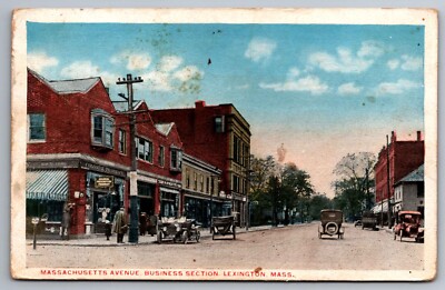 Postcard Massachusetts Avenue Business Section Lexington Mass. era.1916   K-9