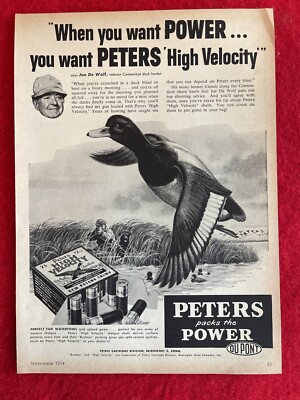 Vintage 1954 Peters Cartridge Print Ad High Velocity Water Fowl Hunting Ad
