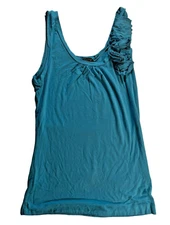 TIMING  Junior Womens Size LARGE shirt blouse 1 shoulder floral accent BOLD BLUE