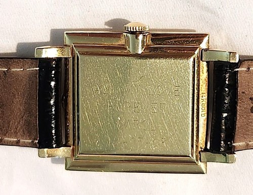 1950s Gentlemen's 14K Gold Omega 17J Cal 302 Square Florentine Bezel Wristwatch - Picture 16 of 24