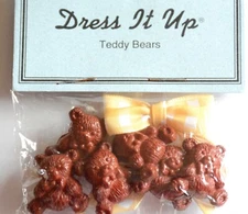 6 Teddy Bears / Dress It Up  / Shank Back Buttons ~3/4" Brown Bears W Yellow Bow