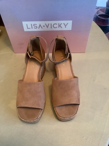 Lisa Vicky Nordstrom shoes Laud Cognac suede sandals size 7 1/2 medNEW in box