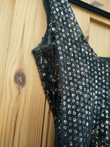 Ex Cond Topshop Motel Rocks Black Mini Dress Size XS Bronze Metallic Party - Picture 6 of 8