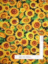 Sunflower Bee Flower Fabric / By the Yard / Cotton Always Face Sunshine QT