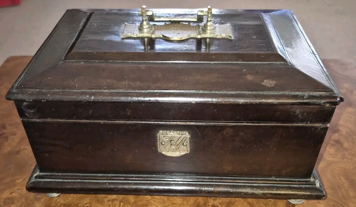 Victorian Antique Leather Bound Jewelry Box With Tray.