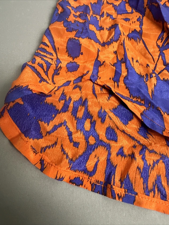 ViX Paula Hermanny 100% Silk Orange Blue Floral Smocked Mini Dress Swim Coverup - Image 4 of 4