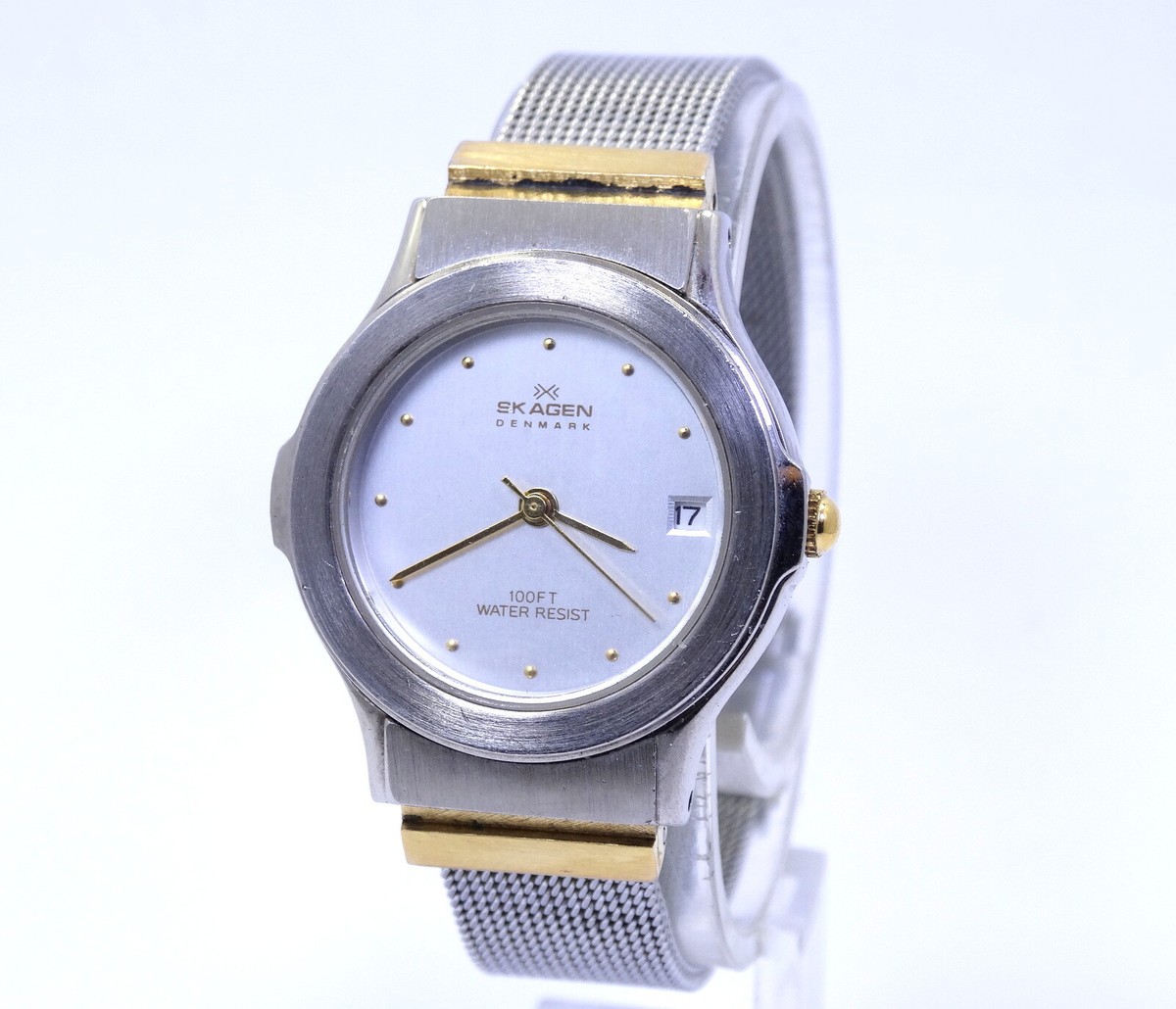Skagen Denmark Ladies Watch Stainless Steel Mesh Bracelet  Dial Ring Crystals Vintage Skagen® Denmark Crystal Bezel Women Watch, Mother of  main image 2