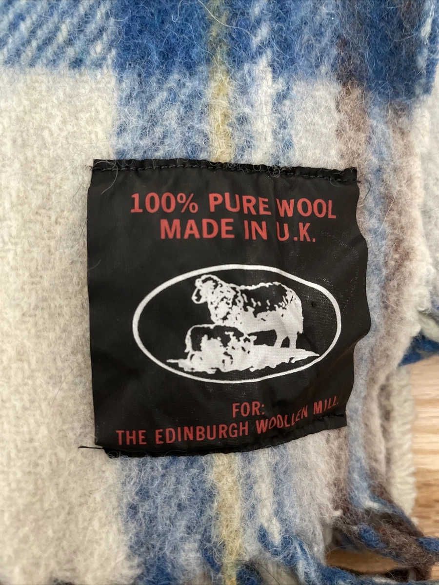 Edinburgh Woollen Mill Pure Wool Throw Blanket Plaid Fringe 49x62 Vintage UK