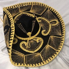 Vintage Pigalle XXXXX Black Gold Embellished Mexican Hat Mariachi Sombrero/WH2