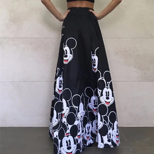 Long Skirt Floor Length Ladies Elastic High Waist Women Mickey Mouse Pattern - Afbeelding 4 van 8