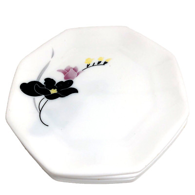 Vintage Tempered Glass 1980's Flower Dessert Plates Arcopal France Octogon 7.25''