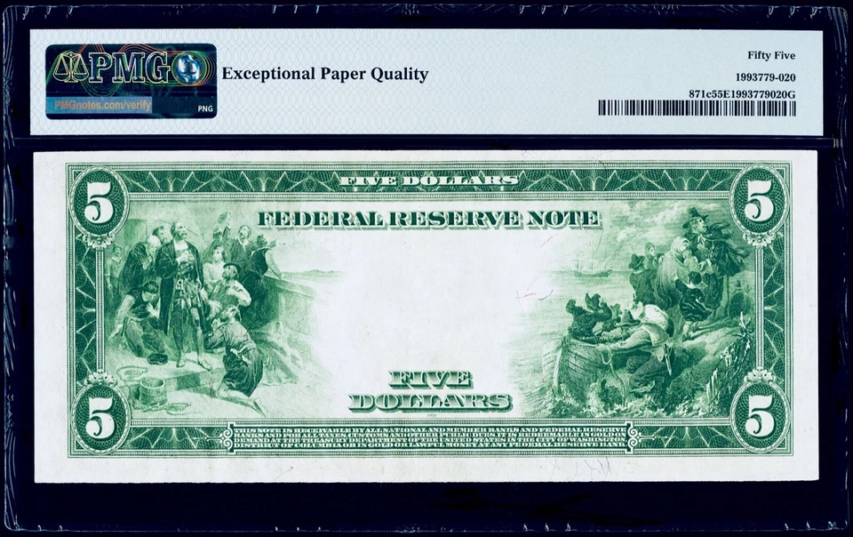 $5 1914 Federal Reserve Note Chicago Fr#871c PMG 55 EPQ About Uncirculated - Image 2 of 3