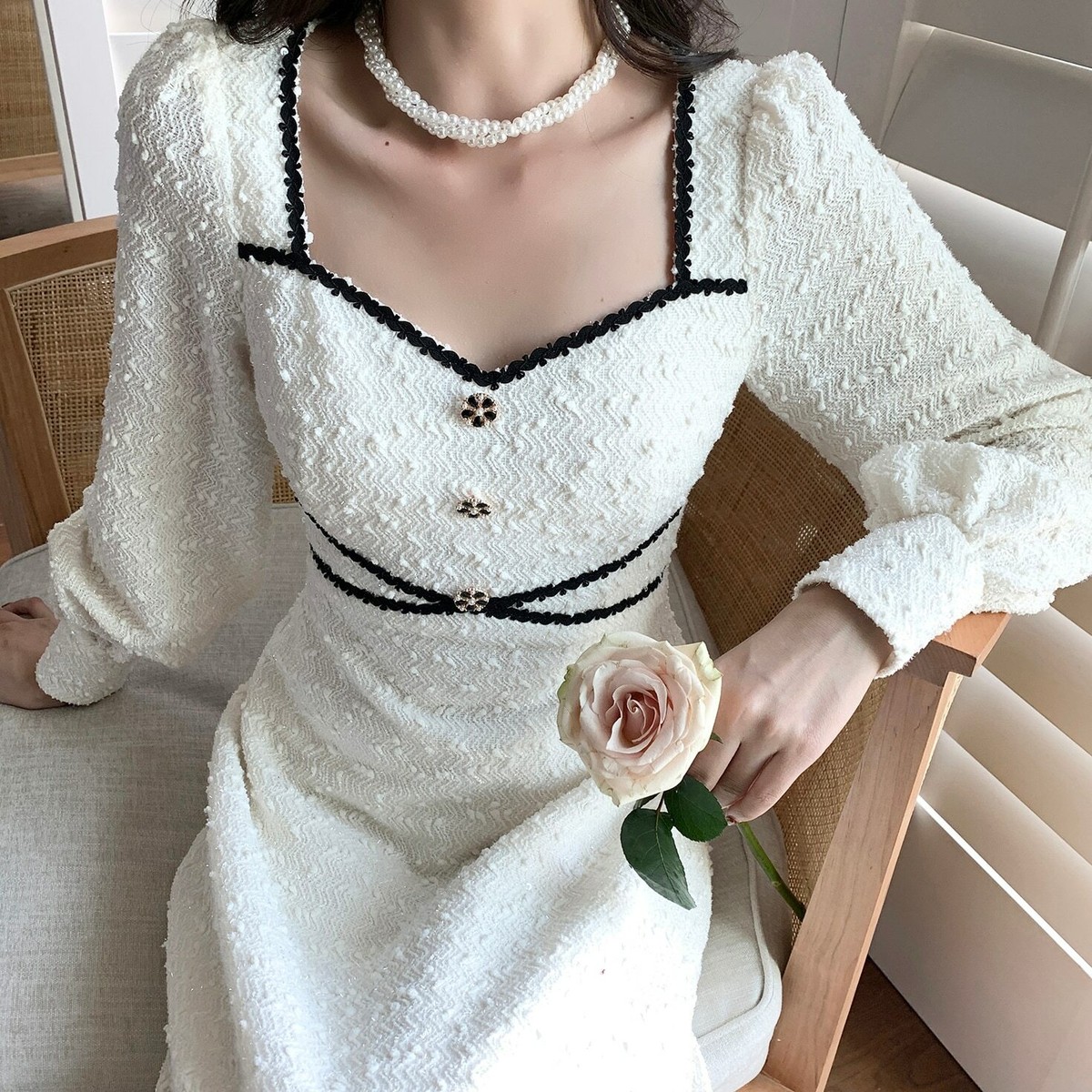 navy blue dress for baby girl Elegant Vintage White Dress Women 2022 Winter Fairy Midi Party Dress  Evening