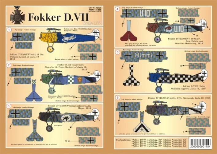 Decal airplane 1:72 FokkerD VII Part2 The complete set 3 leaf Print Scale 72-025 - Image 4 of 4
