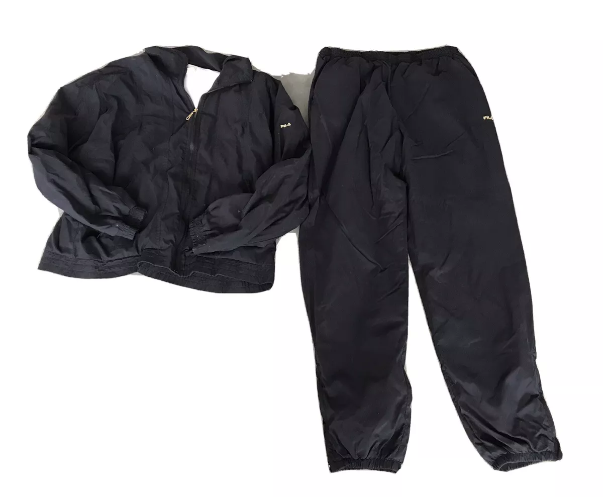 Fila Black Nylon Womens Pant Track Set Streetwear Tracksuit