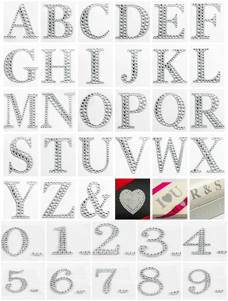 5cm Large Diamante Glitter Letters Numbers Stickers - Self Adhesive Craft