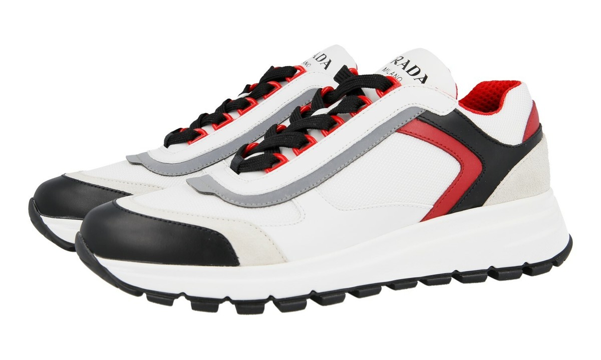 AUTH LUXURY PRADA PRAX 01 SNEAKERS SHOES 1E887L WHITE LEATHER NEW