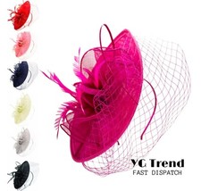 Saucer Sinamay Headband Clip Fascinator Wedding Ascot Hat Hatinator Bowknot Veil
