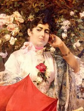 Ｏｉｌ　ｐａｉｎｔｉｎｇ Jose Garcia y Ramos - young woman with the red parasol no framed @@