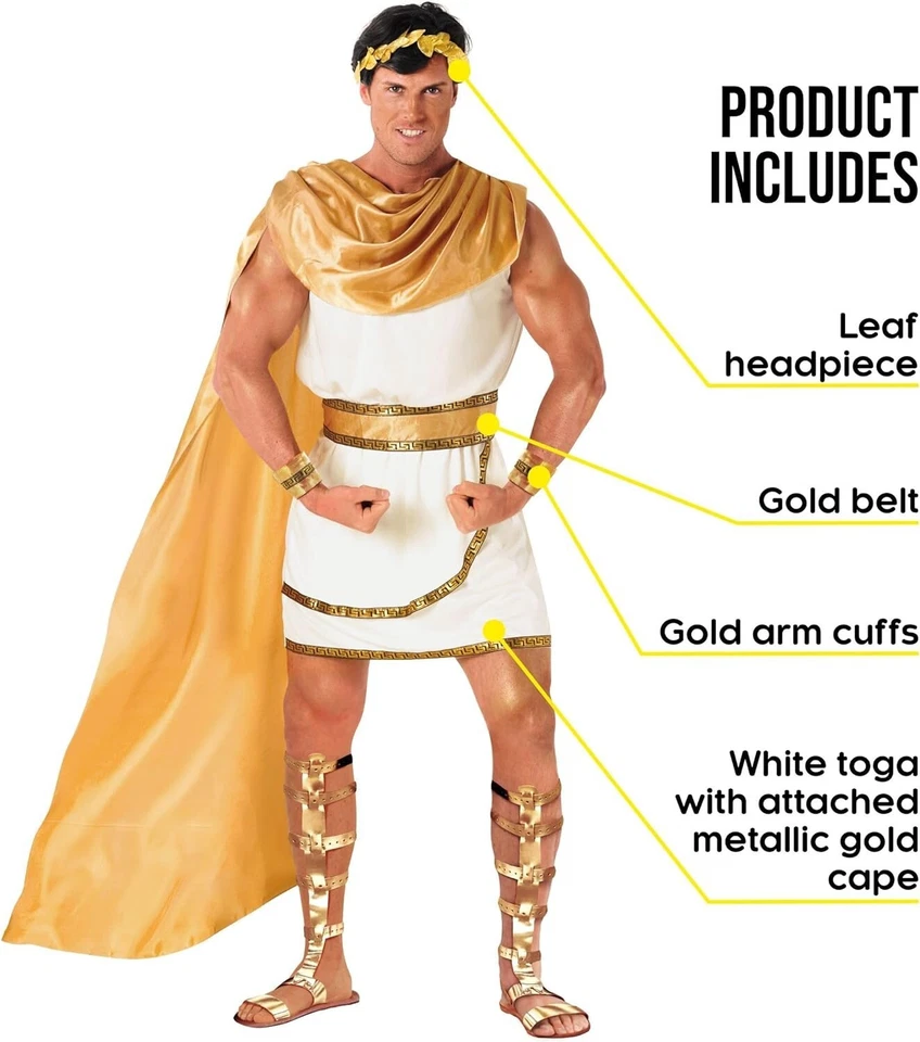 Fantasia masculina de deus grego Zeus adulto romano Júlio César Toga M - 3XL Halloween - Imagem 3 de 4