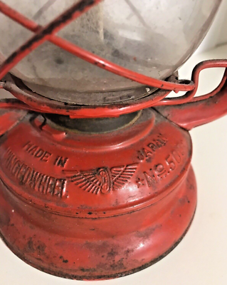Vintage RED Winged Wheel OIL LAMP No 500 ORIGINAL Kerosene Lantern